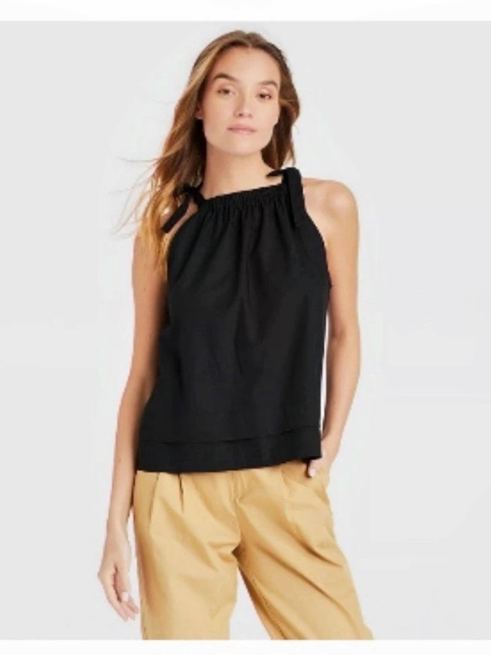 Who What Wear Navy Halter Neck Tie Shoulder Top Sz Small